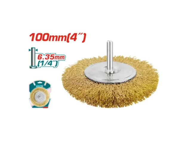 Total Shank-Mounted Wire Wheel Brush, 4", 1/4" Shank (TAC34041)