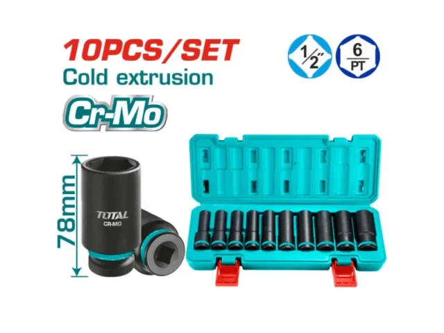 Total 1/2" Deep Impact Socket Set, 10 Pcs (THKISD12102L)